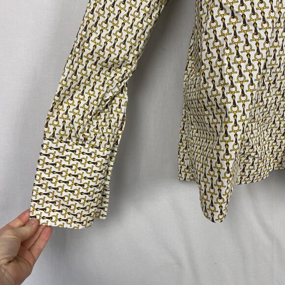 Lands End Top Womens 22W White Yellow Equestrian Horse Bit Career Button Up - Picture 5 of 13